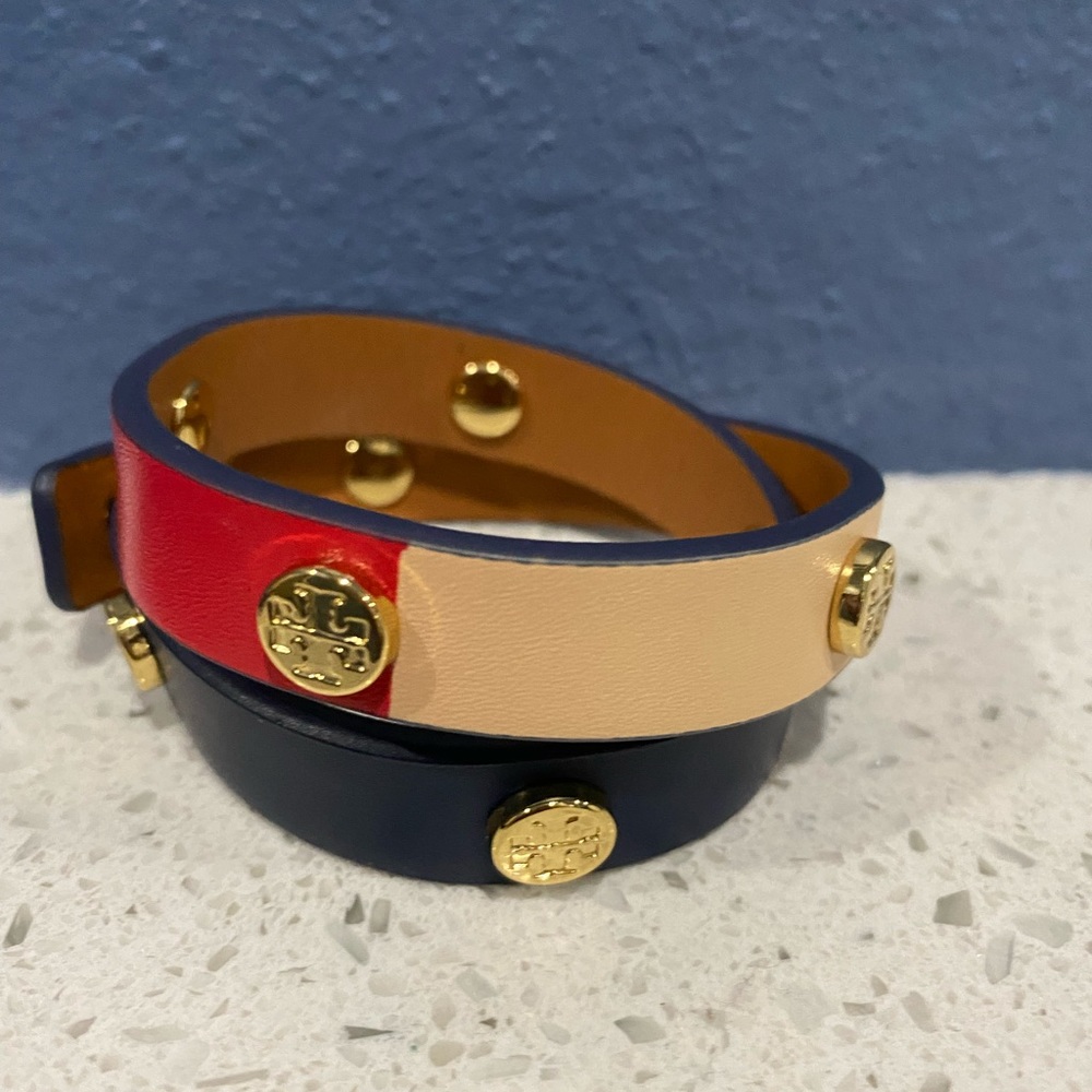 Tory Burch multicolor leather adjustable wrap bracelet